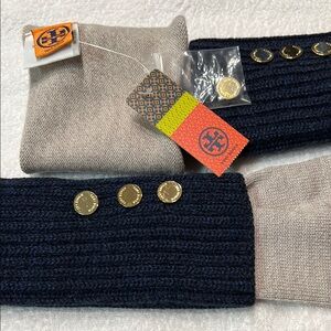 Tory Burch Navy and Beige Gloves with Gold Accents